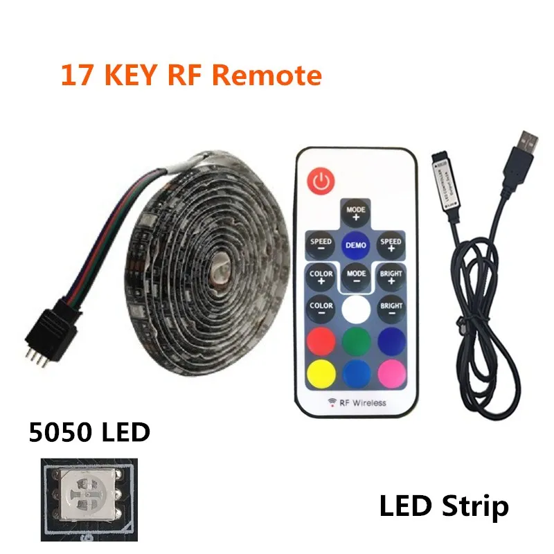 DC5V USB светодиодный полосы 5050 RGB/RGBW Белый свет, 50 см, 1 м, 2 м, ТВ фонового освещения flexibe светодиодный клейкая лента IP20/IP65 из водонепроницаемого материала - Испускаемый цвет: 17Key RF Remote