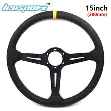 Leosport-Новый 15 “(380 мм) нейтральный спортивный руль действительно кожа белая линия руль плоским гоночный руль