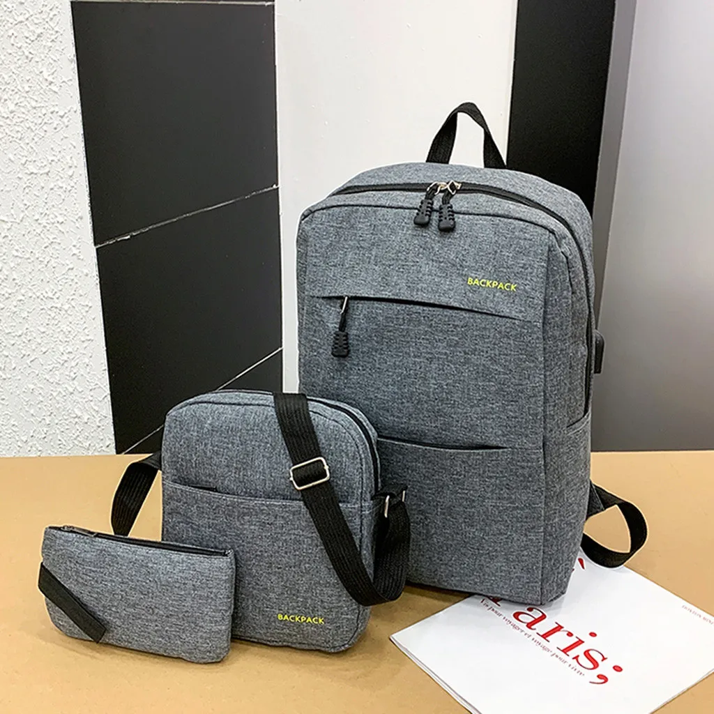 

3Pc Women Computer Backpack Business Casual Backpacks Portable Female Notebook Shoulder Bag Solid Color 2019 New Back Packs Sac
