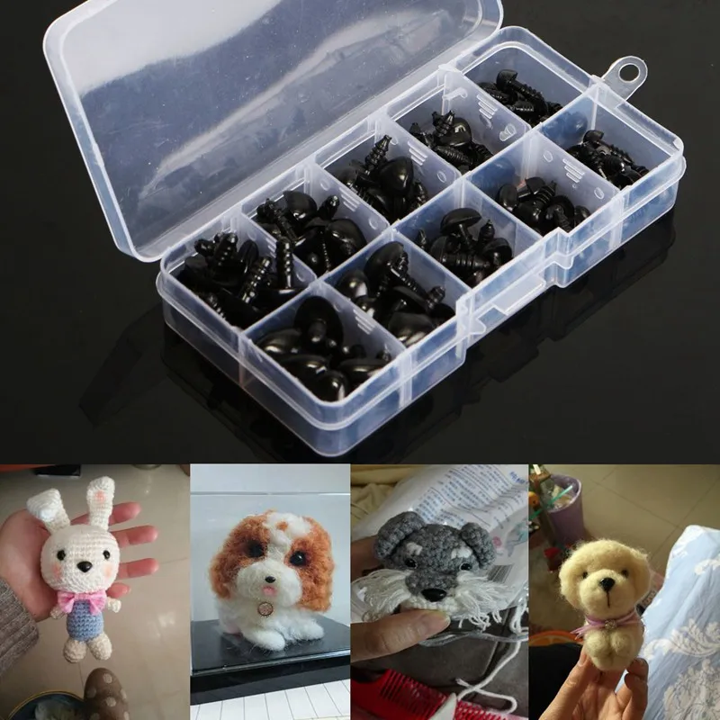 100pcs/box 8/9/11/13.5/15mm Mini Black Plastic Safety Nose Triangle For Doll Teddy Stuffed Animals Toys Dolls Accessories
