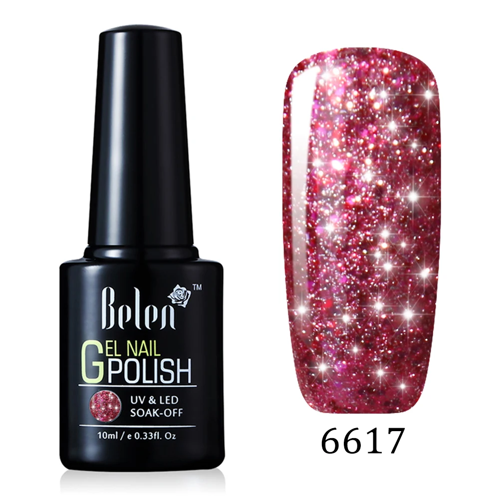 Belen 10 мл УФ гель лак для ногтей Лаки Супер Bling гель лак Vernis Soak Off полу постоянный длительный База Топ - Цвет: 6617