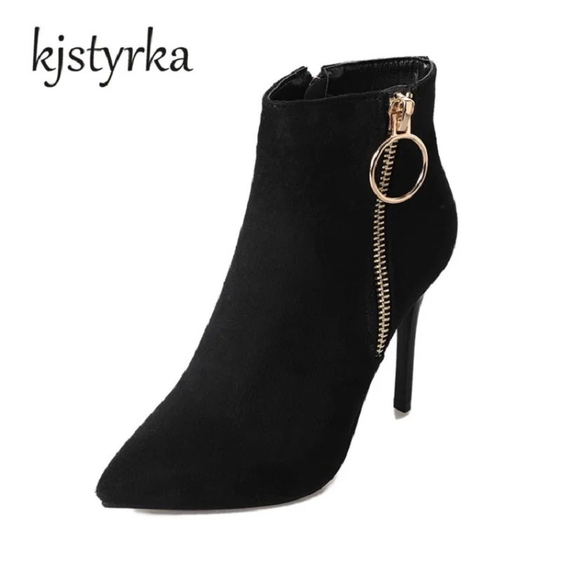 Kjstyrka 2017 New Fashion Women Boots High Heels Ankle Boots Pointed Toe Brand Women Shoes Autumn Winter Botas Mujer Size 