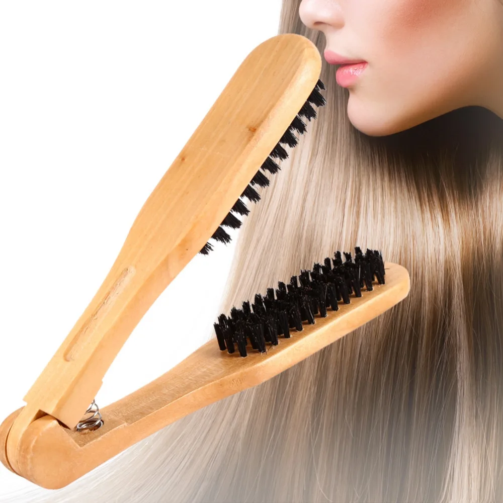 Совершенно новая парикмахерская расческа двойные щетки выпрямляющие гребни деревянная ручка антистатический выпрямитель для волос