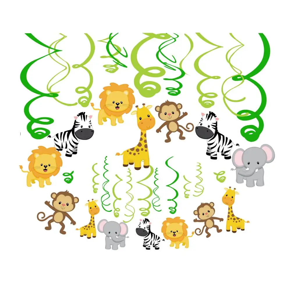 30pcs-Birthday-Party-Decoration-Kids-Zoo-Safari-Jungle-Animal-Foil-Spiral-Swirls-Banner-Bunting-Garland-Streamer