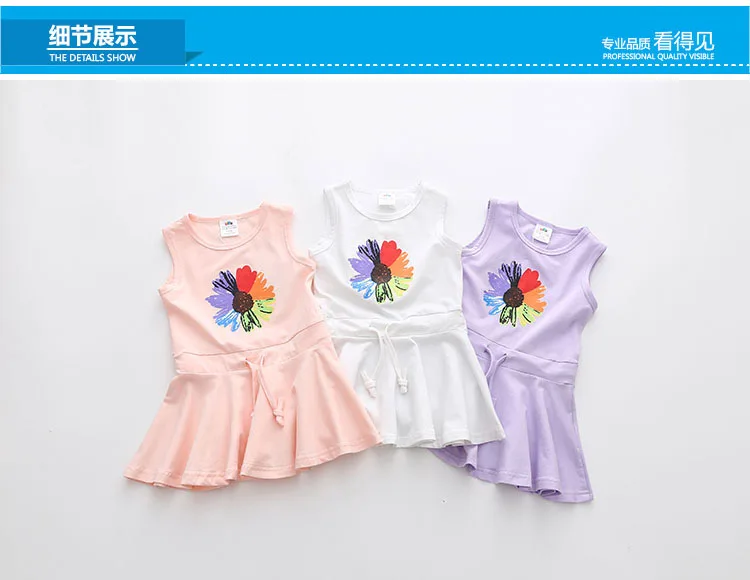 2018 Summer 2-10 Years Children Birthday Oil Painting Cartoon Big Flowe Print Princess Waist Drawstring Kids Girl Flower Dress (7)