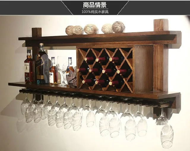 Madera europea bar display pared colgante de pared de vidrio vino vino