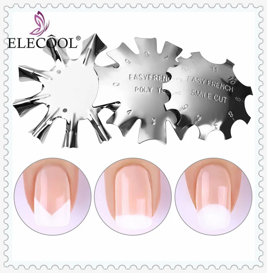 

ELECOOL 3pcs Easy French Tip Line Edge Cutter Stencil Trimmer Tool Smile Shape Clipper Multi-size Styling Forms Nail Art Tools