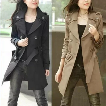 

Casacos Femininos 2015 Winter New Fashion Womens Coats Slim Turn-down Collar Double Breaste Long Trench Coat With Belt Z098