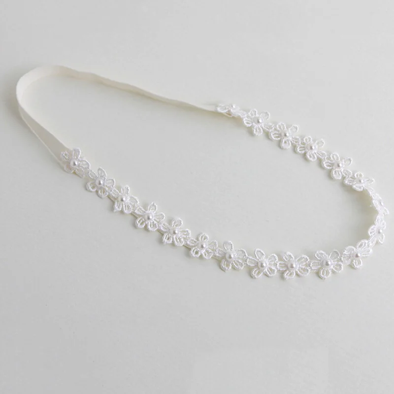 1 Piece Baby Girls headbands Headwear Princess Lace Flowers Diamond Pearl Headbands Elastic Hairbands Newborn Photography Props