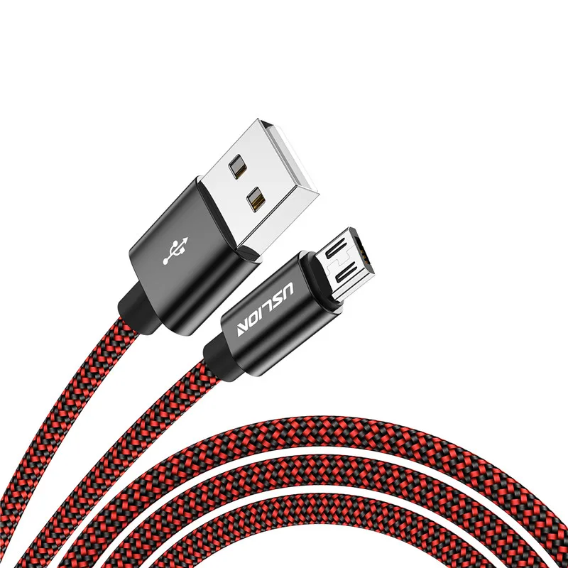 USLION кабель Micro USB для samsung S4 S5 S6 Edge Xiaomi Note 4 4X нейлоновая оплетка Micro usb кабель для зарядки и синхронизации данных зарядное устройство - Цвет: Red