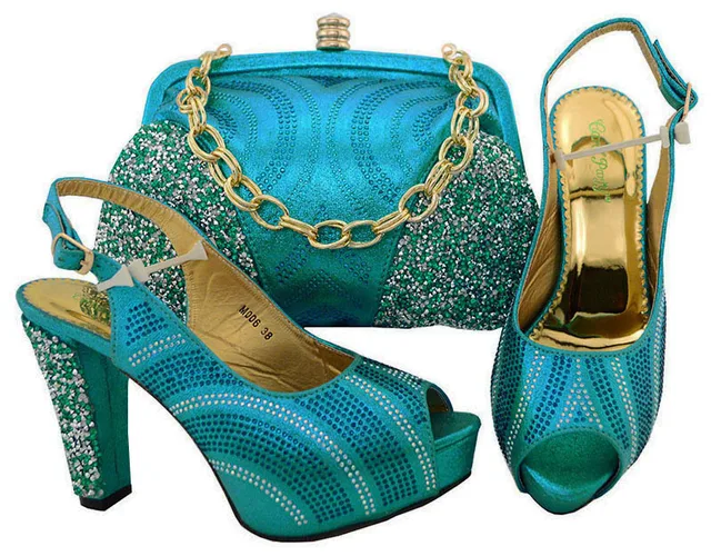 New item turquoise blue shoes and bag matching set 4.3