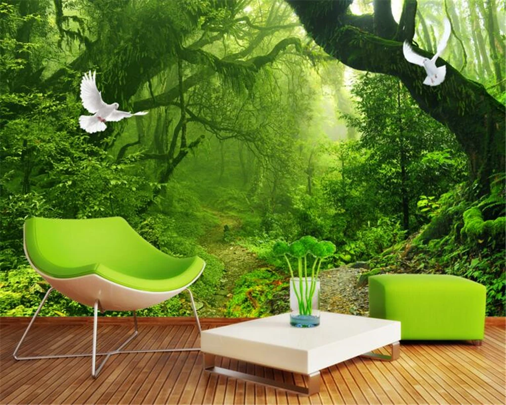 Beibehang màu xanh lá cây Tươi rừng cây lớn hình ảnh 3D hình nền ...