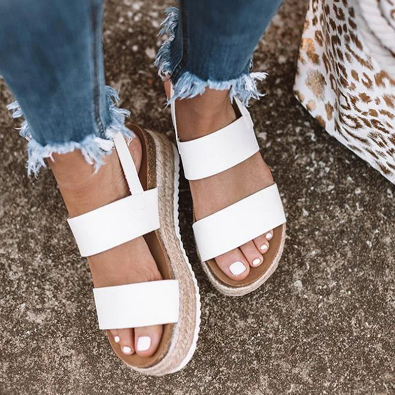 

2019 Women Sandals New Platform Sandals With Wedges Shoes For Women Summer Chaussures Femme Leather Chunky Heels Sandalias Mujer