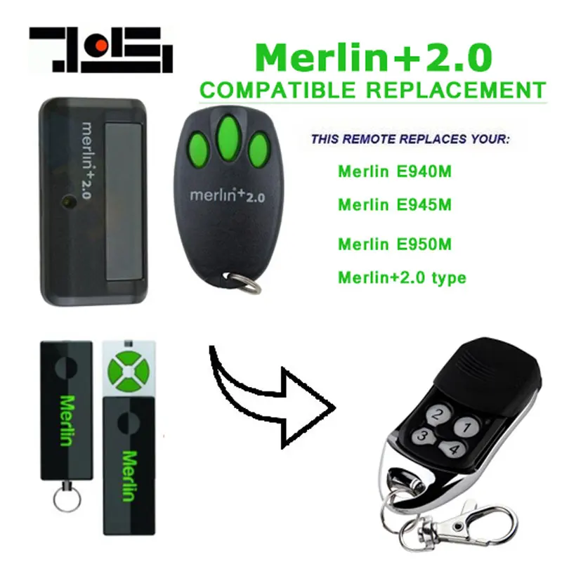 

2 pcs Merlin E945 E950 Merlin+ 2.0 Garage/Gate Door Opener Hand Remote Control Security +2.0