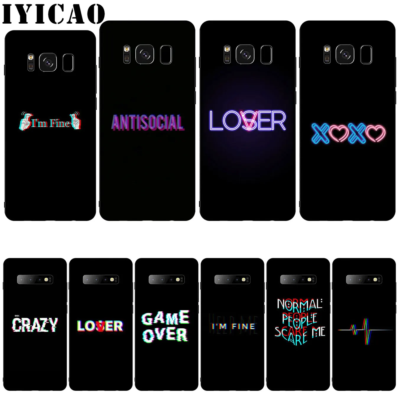 

IYICAO Color text on a black background Silicone Soft Phone Case for Samsung Galaxy S10 S9 S8 Plus S6 S7 Edge S10e E Cover
