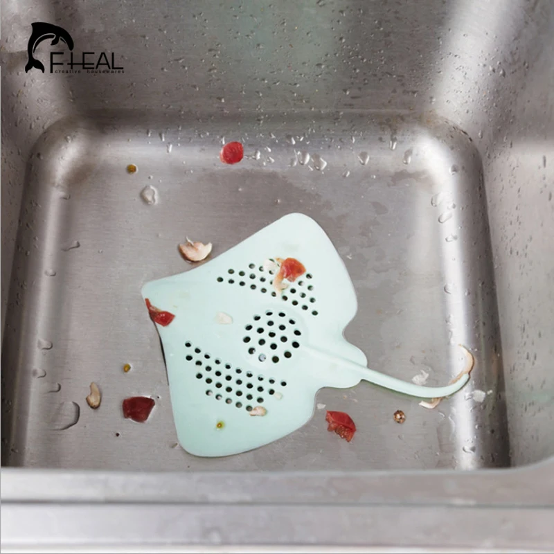 

FHEAL Silicone Skate Fish Shape Kitchen Sink Strainer Bathroom Sewer Drain Filter Prevent Hair Garbage Clogging Drainers Cover
