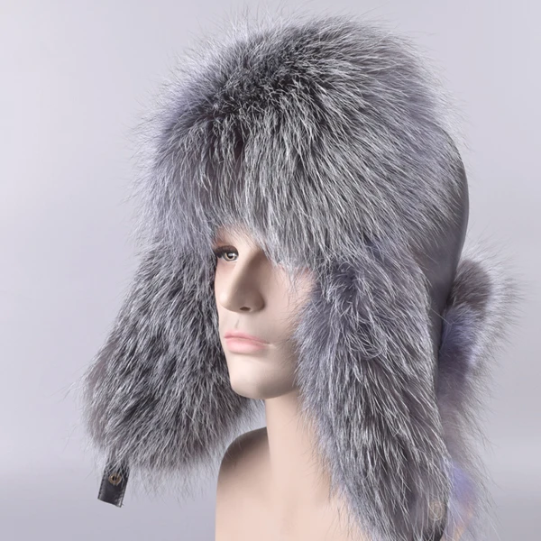 Raglaido меховые шапки шапка ушанка шапки из меха ushanka ушанка russian bomber hats gorro ruso aviator hat LQ11188 - Цвет: Silver fox