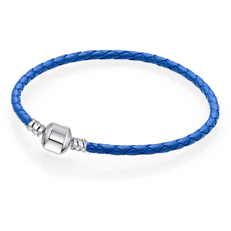 TOGORY Аутентичные 7 цветов 16 см-21 см кожаные браслеты с подвесками подходит для оригинальных DIY тонкие браслеты для женщин ювелирные изделия подарок - Окраска металла: Blue