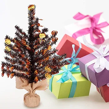 

Halloween Tree Ornaments Mini Leaves Green With Reflective Sequins Reusable Green Tinsel Trees For Home Party Decoration