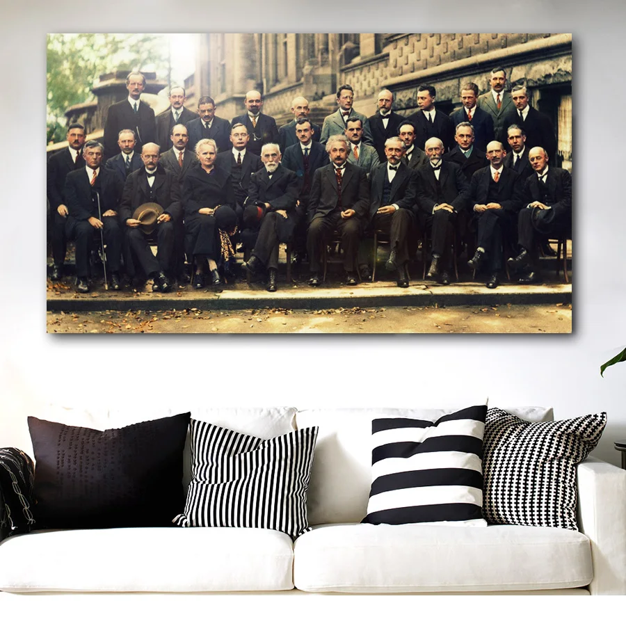 

Vintage Poster Solvay Conference Famous Photo of Scientists Canvas Prints For Home Decor Painting Wall Art