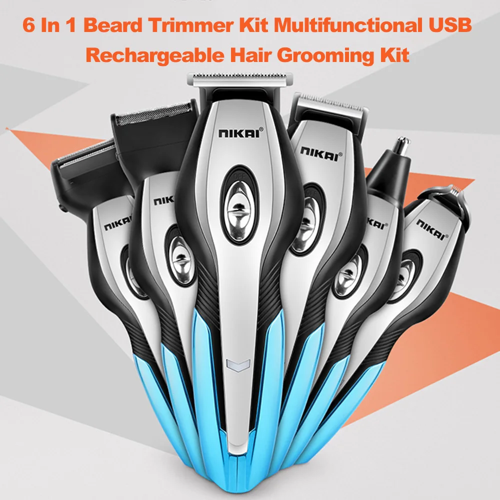 

NIKAI 6 In 1 Rechargeable Beard Trimmer Kit Nose Hair Trimmer Hair Clipper Multifunctional Electric Shaver Hair Grooming Kit set