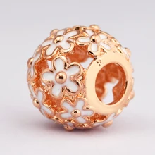 Подходит для браслетов Pandora Милая ромашка луговые Амулеты с розовым золотом цвет Серебро 925 пробы-ювелирные изделия бусины
