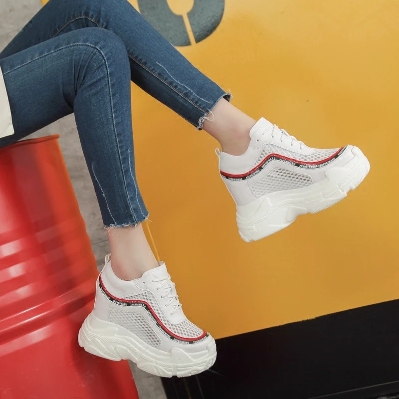 

Women's shoes 2018 New Increase 10cm High-heeled Thick crust Muffin net shoes Breathable casual shoes
