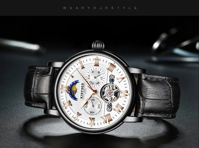 003KINYUED Top Brand Luxury Mechanical Watches for Men Moon Phase Automatic Watch Tourbillon Skeleton Sports Clock Steampunk Watchs (11)