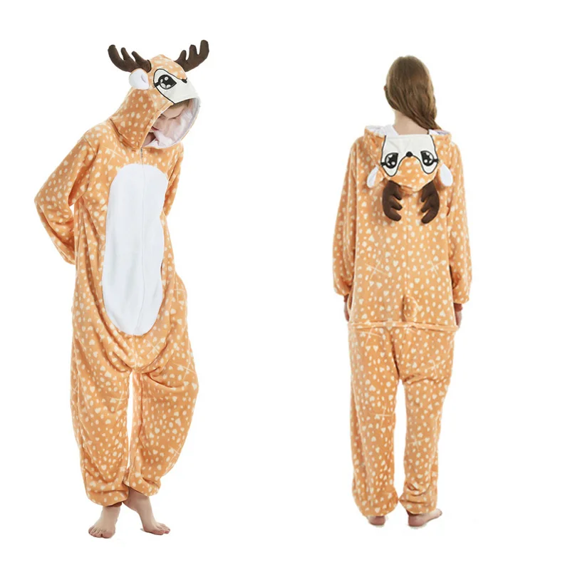 Adult Unisex Pajamas sets Cartoon flannel pijama Winter animal ladies pajamas Kigurumi warm hoode female sleepwear women pajamas - Цвет: Christmas deer