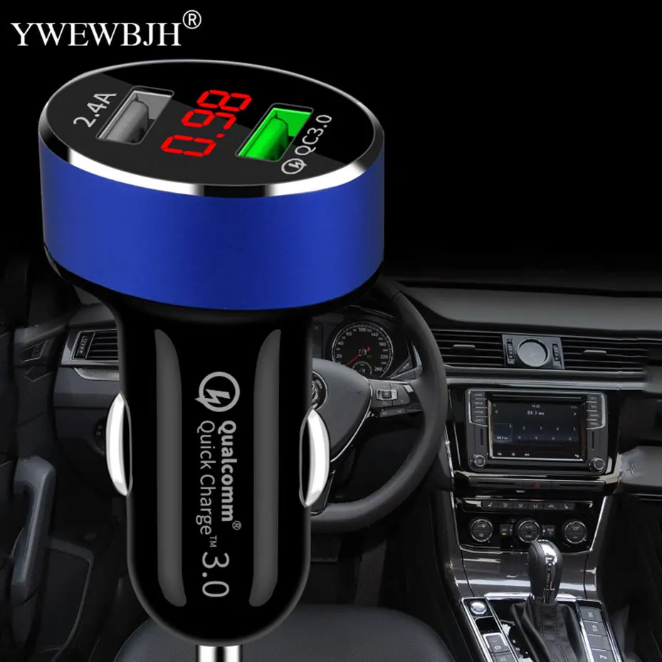 

YWEWBJH Dual USB Car Charger LED Display Quick Charge 3.0 Moblie Phone Fast Charging Car Charger for iPhone For Samsung