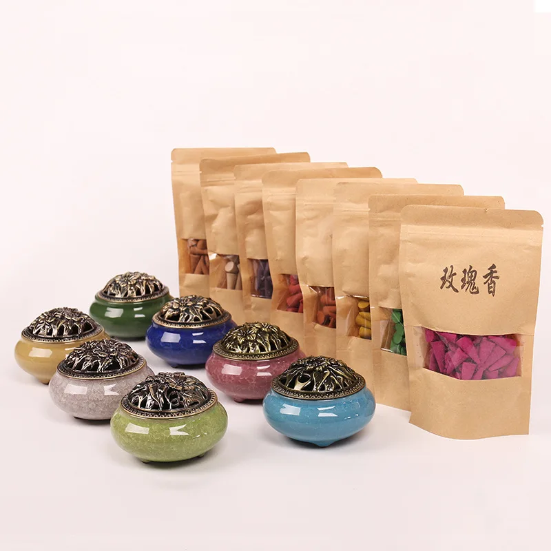 Natural sandalwood plant aromatherapy Cone Incense lavender incense simple package backflow incense burner 60piece/lot