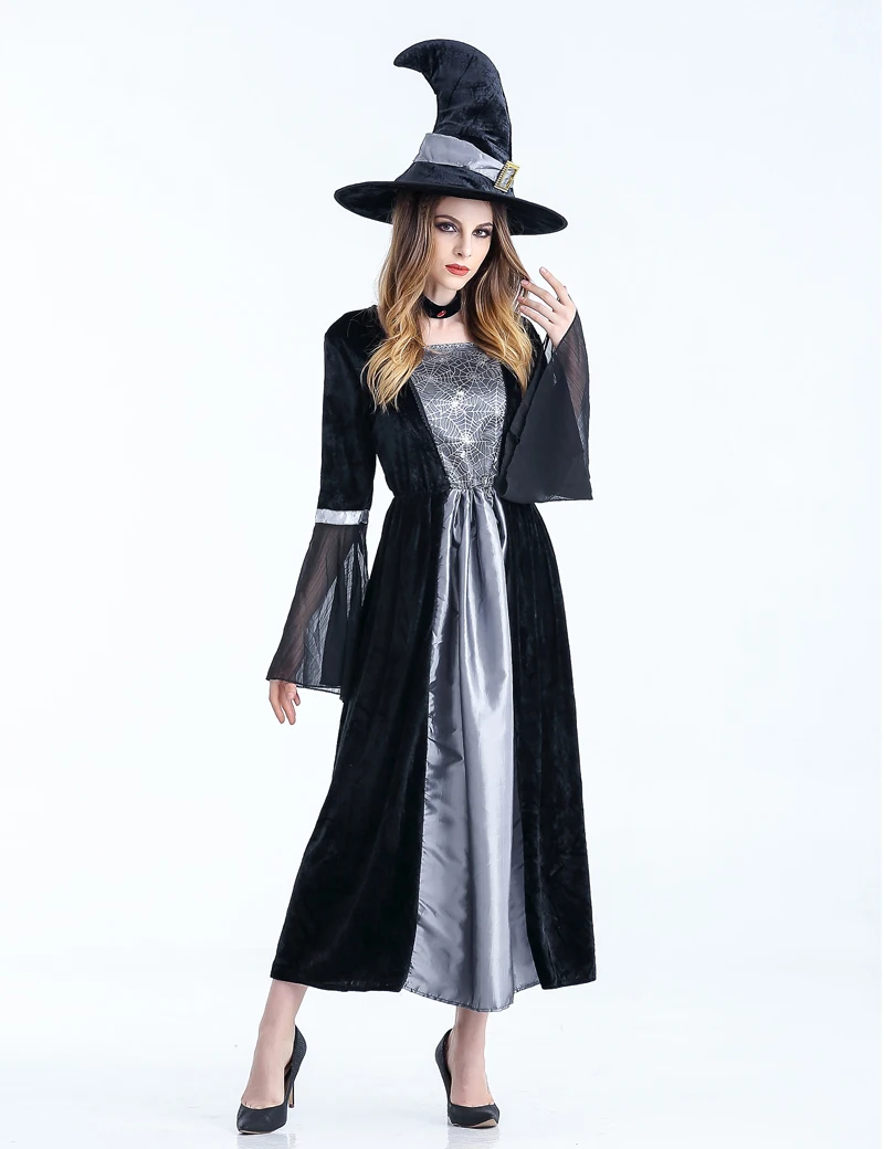 New High Quality Witch Costume Halloween Women Long Dress Cosplay