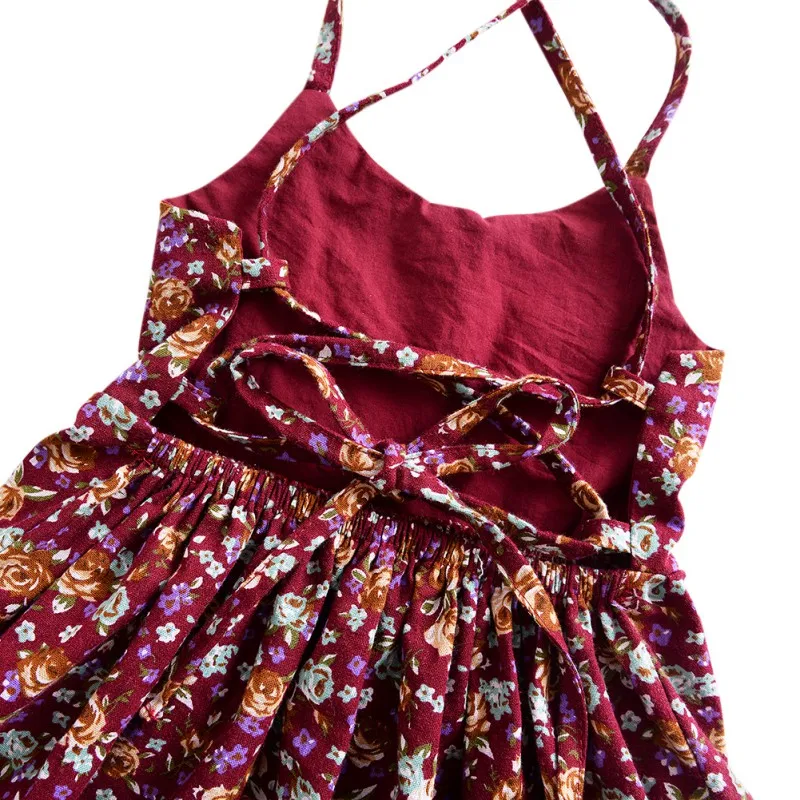 Летнее Хлопковое платье для маленьких девочек Одежда для новорожденных Повседневные Вечерние платья без рукавов с цветочным рисунком и низким вырезом на спине в винтажном стиле