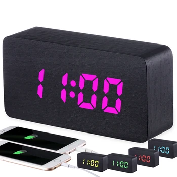 

NEW LED Wooden Alarm Clock Multicolor Multifunction charge your phone Snooze Function Sounds Control Desktop Digital Table Clock