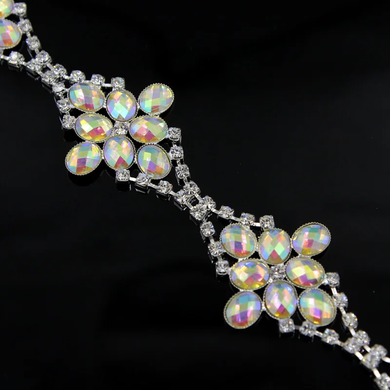 $76.5 10Yards Crystal Rhinestone Applique Flower Rhinestone Trimming Silver Bridal Sash Patch Motif DIY