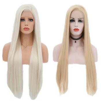 

JOY&BEAUTY 26Inch Long Silky Straight 150% Density Synthetic Lace Front Wigs Heat Resistant Wigs With Natural Part Wig for Women