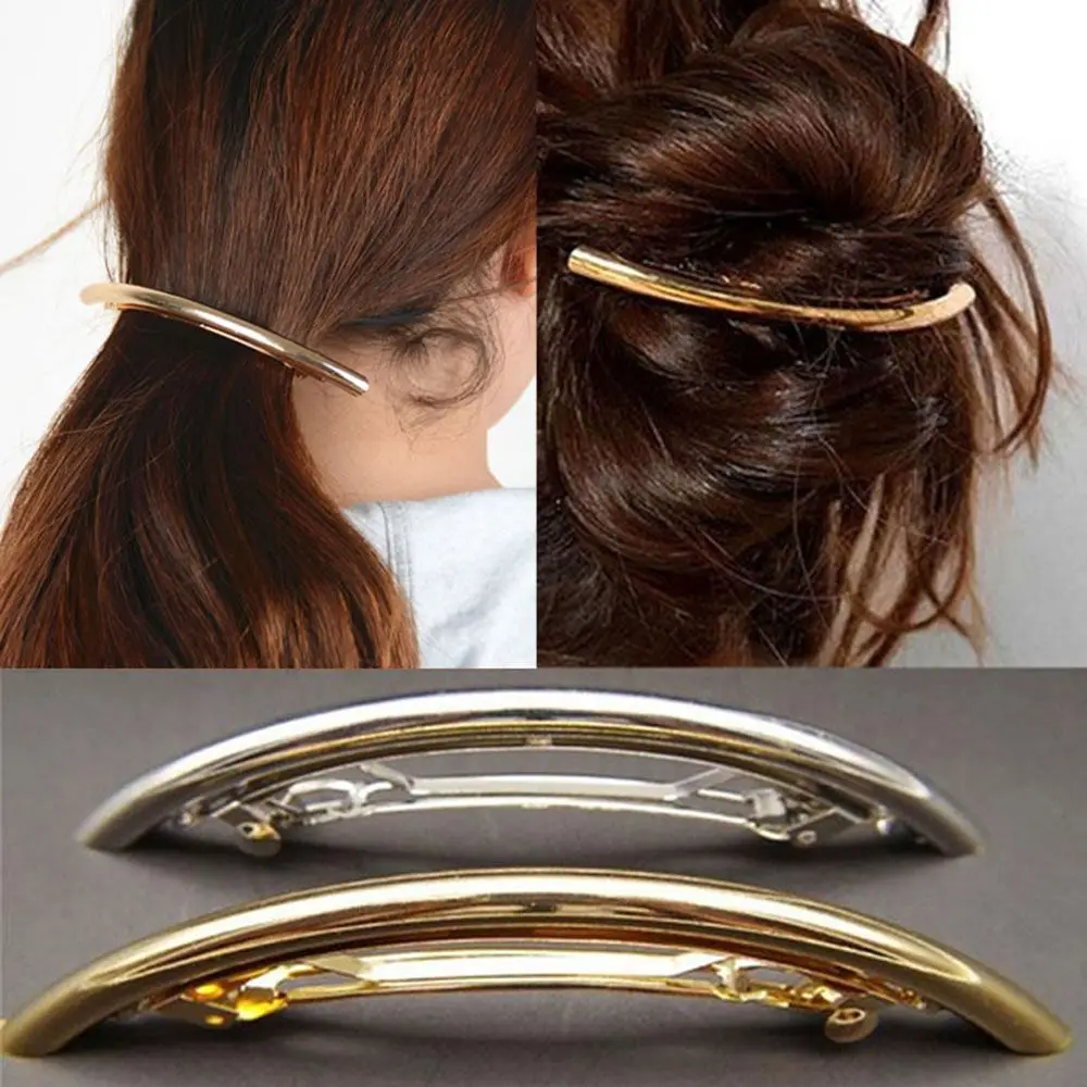 1 pcs Metal Gold/Silver Plain Big Tube ARC Barrettes Hair Clips