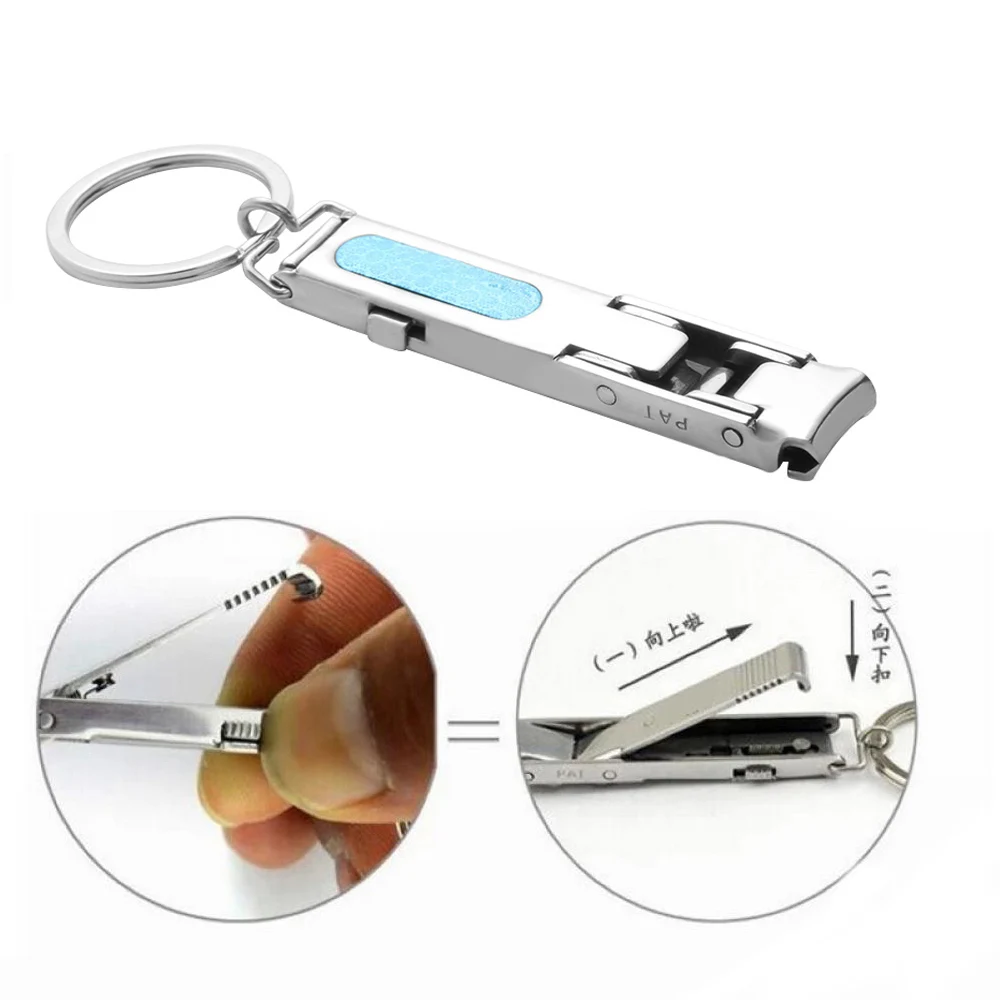 

1pc Stainless Steel Ultra-thin Foldable Hand Toe Nail Clippers Cutter With Keychain Cutter Trimmer Silver Nail Art Tool Key Ring