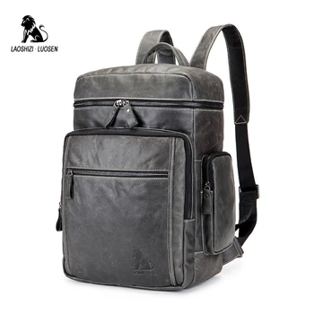 

LAOSHIZI LUOSEN Genuine Leather Backpack Men Laptop Backpack Travel Back Pack Travelling Bags School Large Casual Daypacks