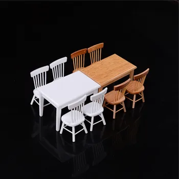 

1/12 Scale Miniature Wooden Dining Chair Table Furniture Set For Doll house Dollhouse Kitchen Food Furniture Toys 5Pcs/set