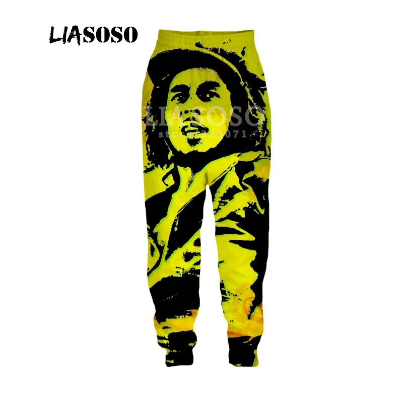 

LIASOSO Autumn New Men Women Fashion Pants 3D Print Singer Bob Marley Trousers Casual Fitness Loose Hip hop Men Trousers B188-12