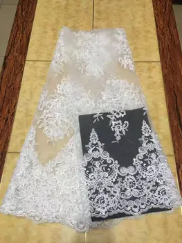 

2017 Nigerian Tulle Lace Fabric Fast Shipping African Lace Fabric For Wedding white Color Embroidery sequins lace fabric FL2556