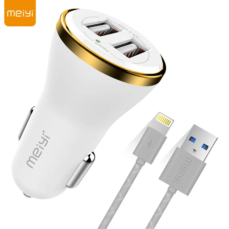 

MEIYI 1M USB Cable for iPhone 8 7 6 6s Plus 5s se iPad Fit for IOS 10 9 8 Pin Cable + Car Charger 2.4A max(Real) Dual USB Output