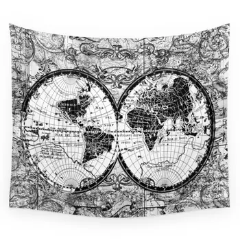 

World Map Black And White Wall Tapestry Wall Hanging Tapestry for Home Psychedelic Bedspread Art Carpet 4 Sizes