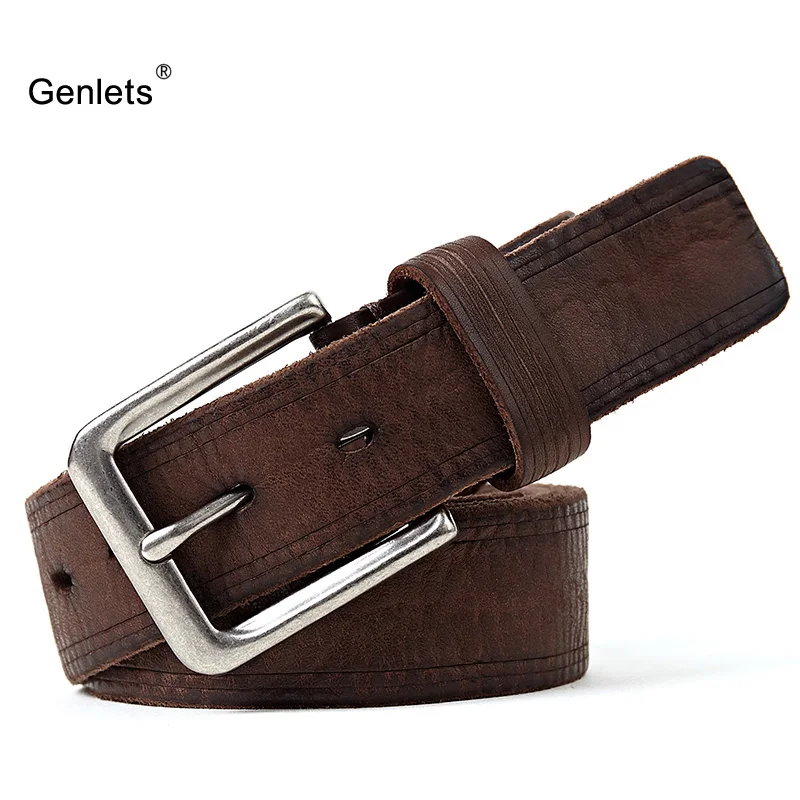 

2018 new Luxury belt men leather belt men black buckle jean strap for male genuine leather brown color thong