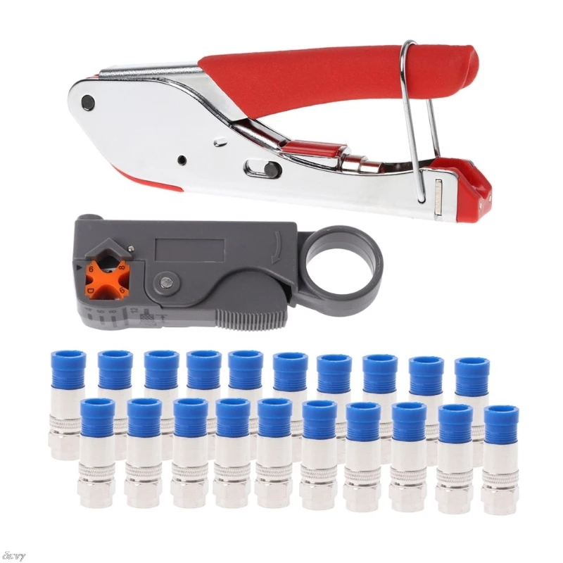

Coaxial Cable Wire Stripper RG6/RG59 Compression F Connector Crimping Pliers Kit LS'D Tool