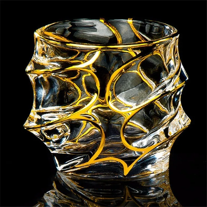 

Top Grade Trace Gold Distortion Crystal Whisky Cup Chivas Wine Glass Charms For Bar Home Vasos De Cristal Tipsy Whiskeys Tumbler