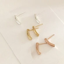 HUANZHI New s925 Silver Needle Korean OL Style Geometric Arc Cylindrical Metal Stud Earrings for Women Girls Party Gift