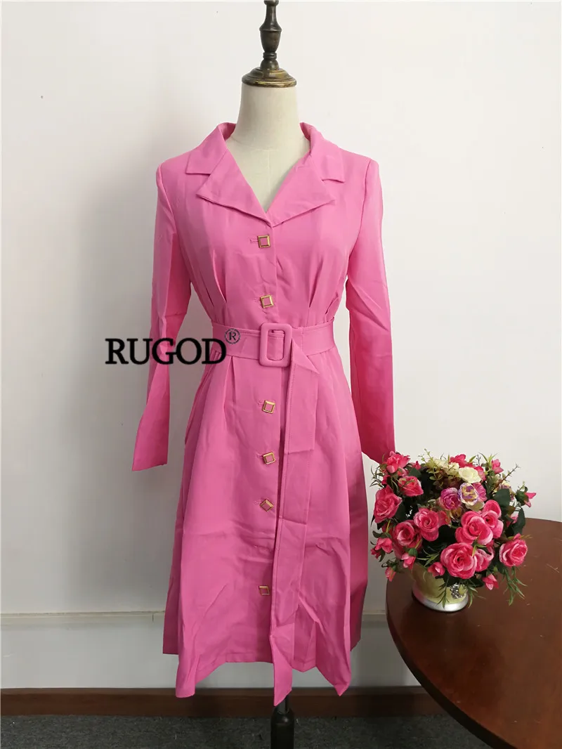 RUGOD однобортное женское плиссированное платье, свободное, одноцветное, элегантное, в английском стиле, шикарное летнее платье, modis femme vestido