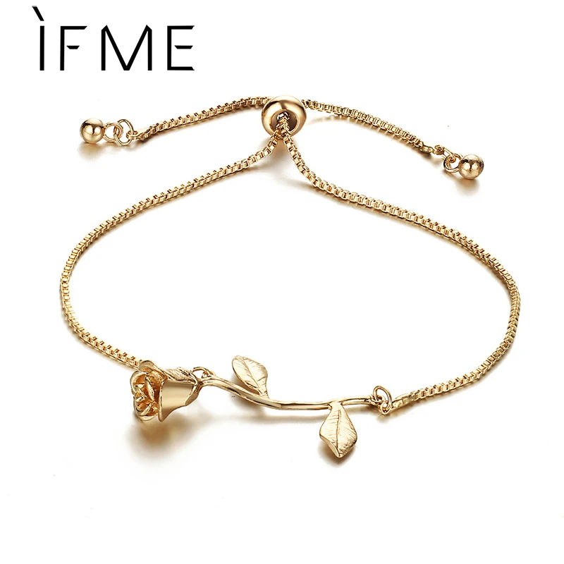 

IF ME Rose Gold Bouquet Charm Link Bracelets Adjustable Silver Color Alloy Bracelets & Bangles Women Wedding Jewelry Gifts